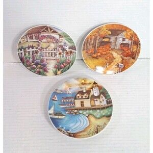 Lot of 3 Decorative 6" Plates Folk Art Country Kitchen Wall Hanging Set Decor